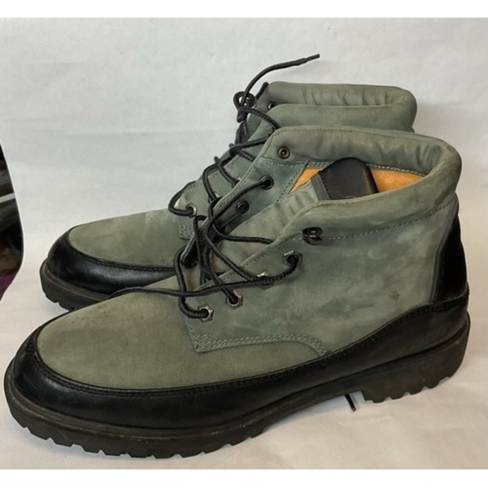 VTG 90s Fubu Sage Green Lace Up Hiking Ankle Boots Men 46/US12 China Leather